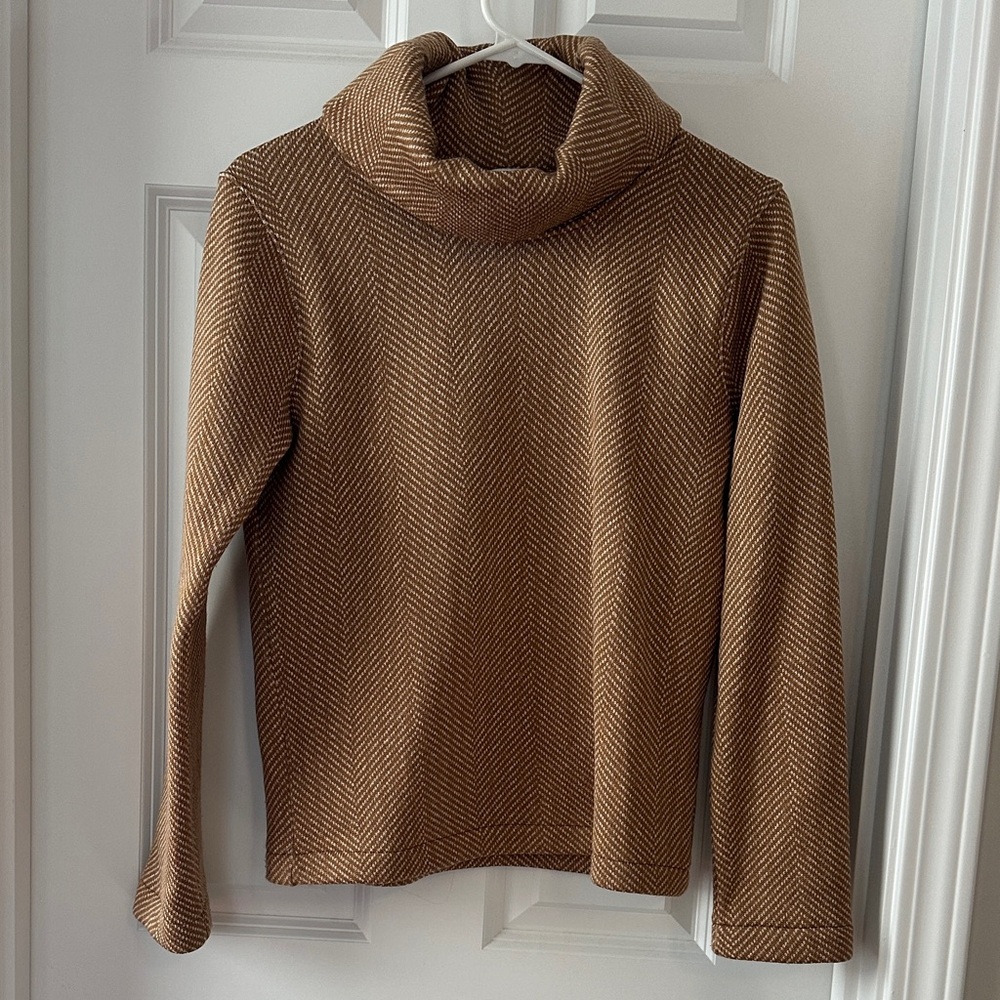 NWOT J. Crew XS Tan Herringbone Cowl Neck Sweater